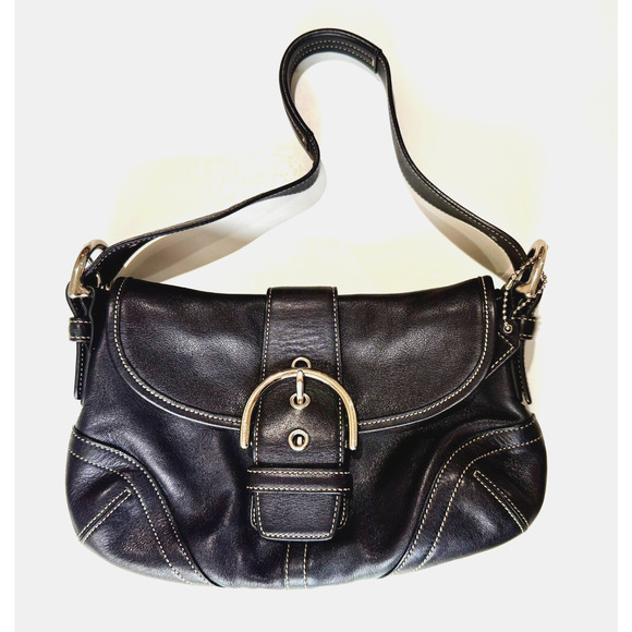 Vintage COACH Y2K Soho Black Leather Flap Buckle Shoulder Bag 9248 - Picture 1 of 7